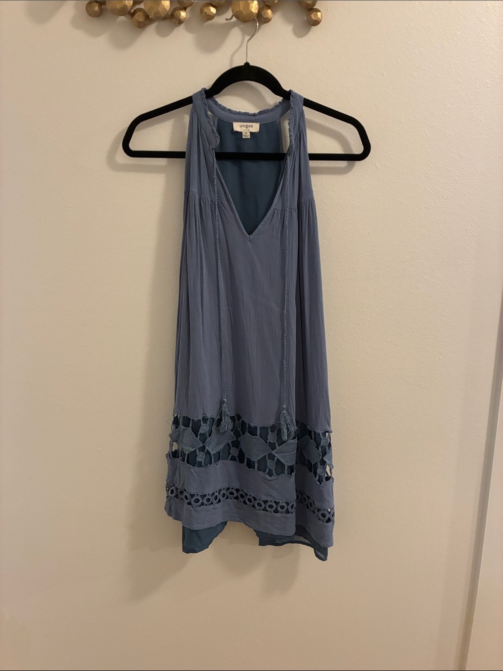 Blue Sleeveless Lace-Hem Tunic Dress